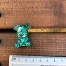 Little lucky green blue sparkly resin teddy bear with a dash of luminous magic