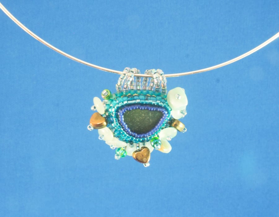 Turquoise Cluster Sea Glass Pendant