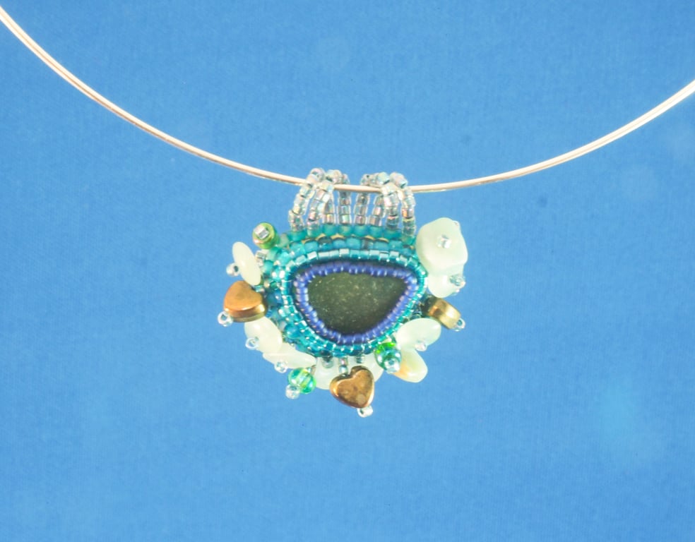 Turquoise Cluster Sea Glass Pendant