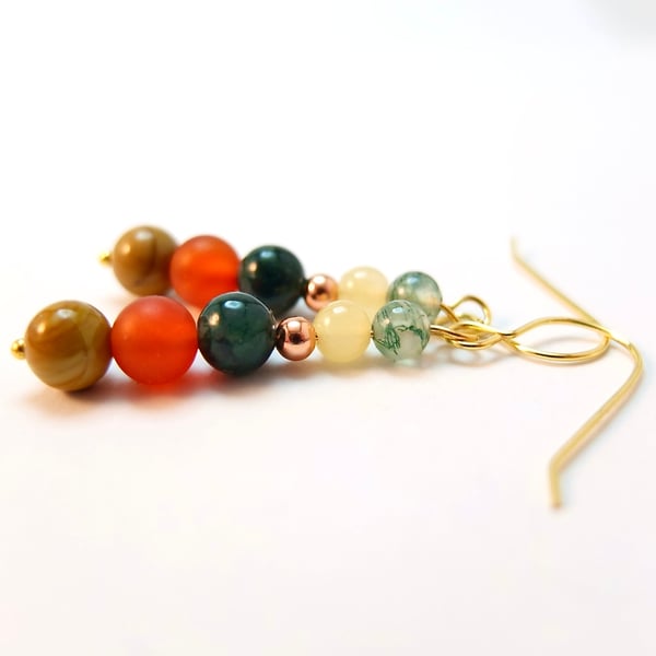 Carnelian, Agate And Copper Earrings - Handmade In Devon - Free UK Delivery