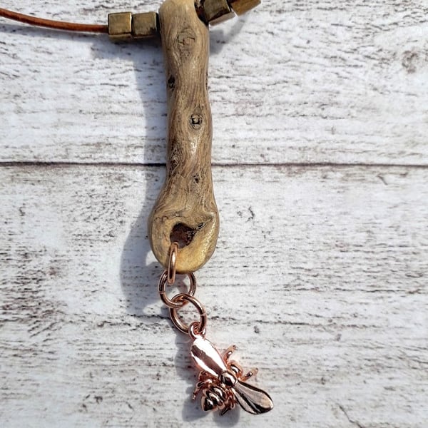 Bumblebee and driftwood pendant.