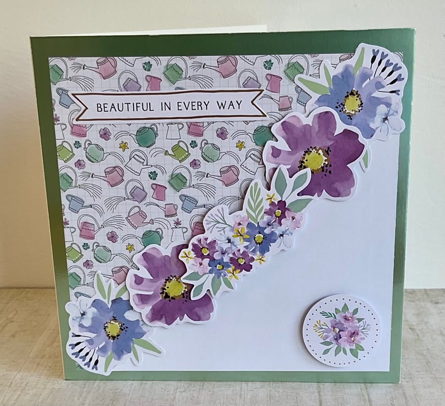 Card. Handmade beautiful in every way floral decoupage greetings card for her