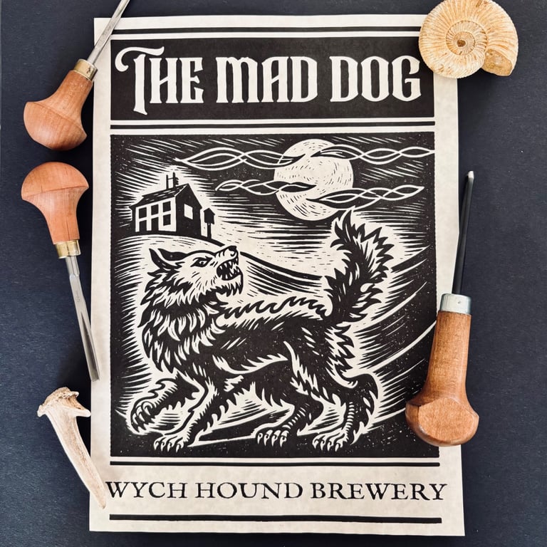 The Mad Dog - Old English Pub Sign- A4 Folk Horror 
