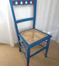 Upcycled vintage chair in blue chalk paint, hearts design, re-caned seat - Image 4