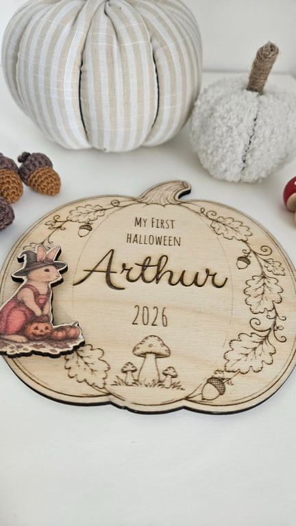 Personalised My First Halloween Plaque - Arthur Rabbit Wooden Keepsake