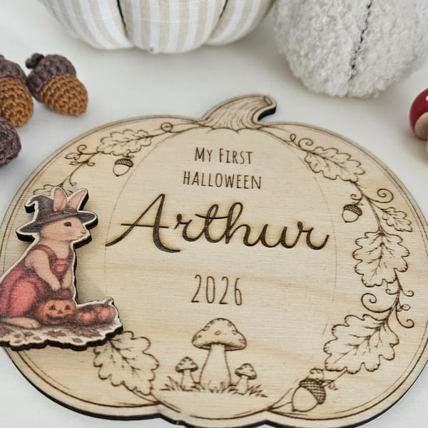 Personalised My First Halloween Plaque - Arthur Rabbit Wooden Keepsake