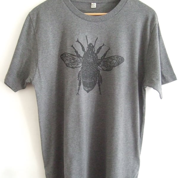 Bee Print Unisex grey organic cotton ethical printed T shirt