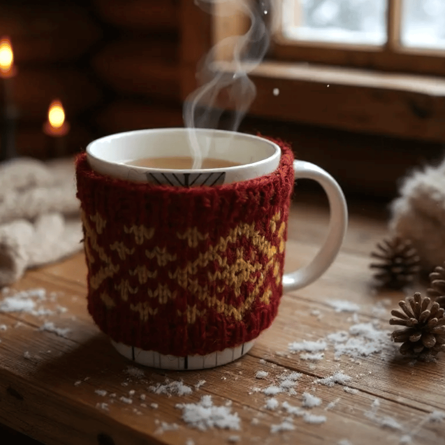 Knitted Red & Yellow Mug Cosy