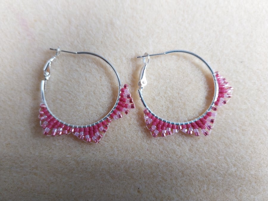 Hand Beaded Silver Plated Hoop Earrings
