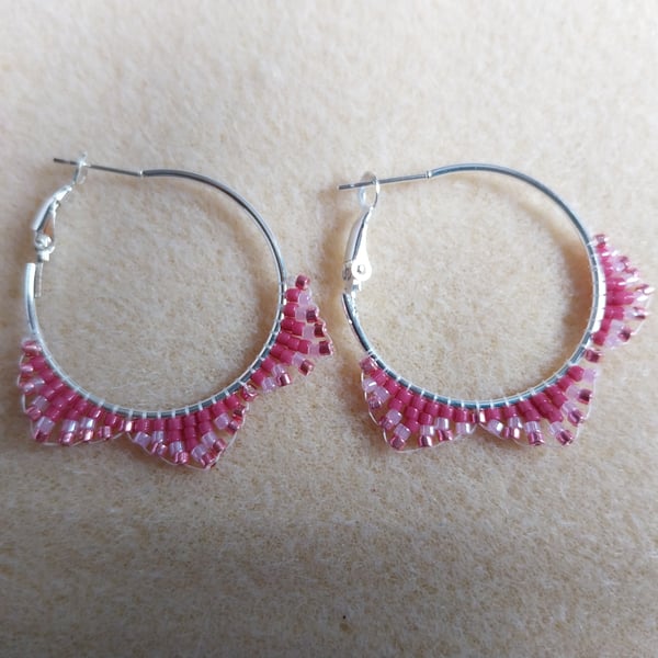 Hand Beaded Silver Plated Hoop Earrings