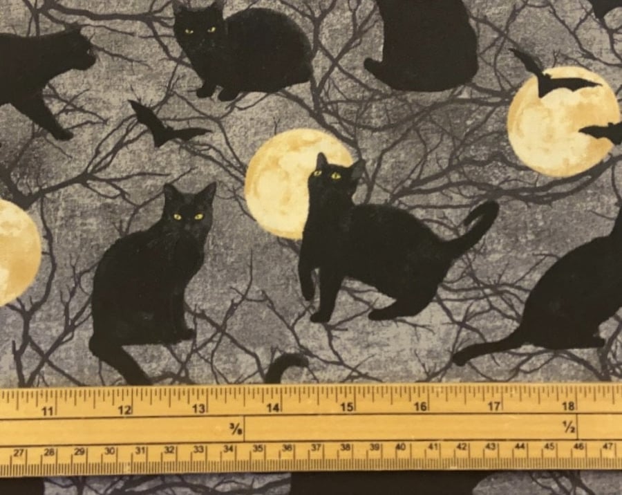 Fat Quarter Black Cat Capers Halloween Cats  Dark 100% Cotton Quilting Fabric