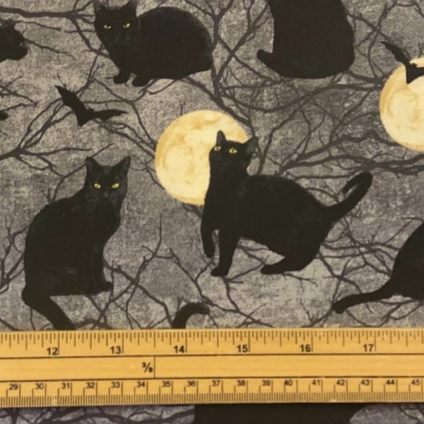 Fat Quarter Black Cat Capers Halloween Cats  Dark 100% Cotton Quilting Fabric