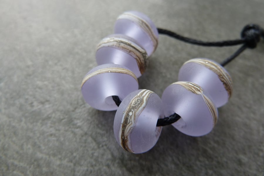 lilac wrapped lampwork glass beads