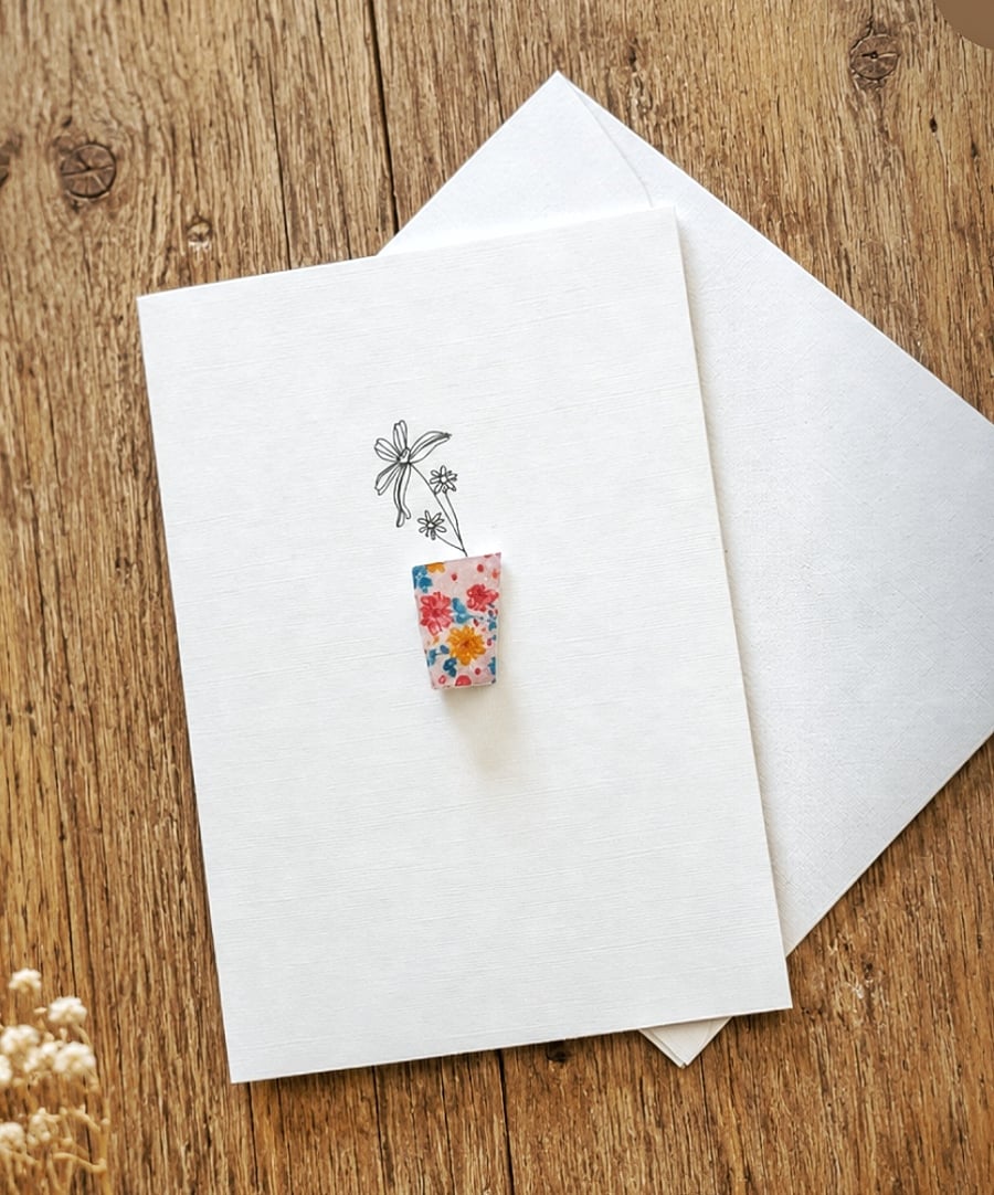 Greetings Cards - A6 White Linen Note Card & Envelope - Flowers