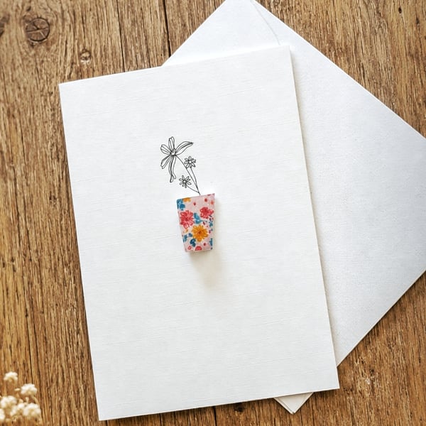 Greetings Cards - A6 White Linen Note Card & Envelope - Flowers