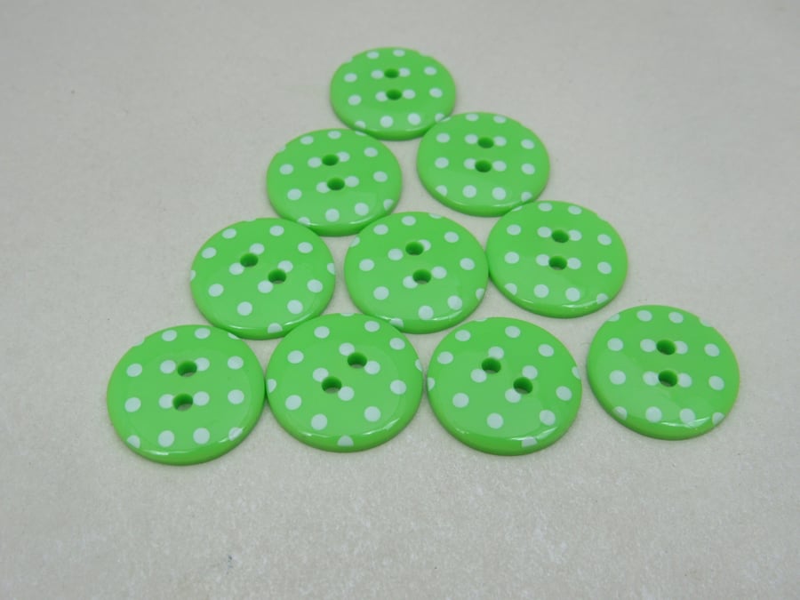 10 Small Bright Green Polkadot Buttons