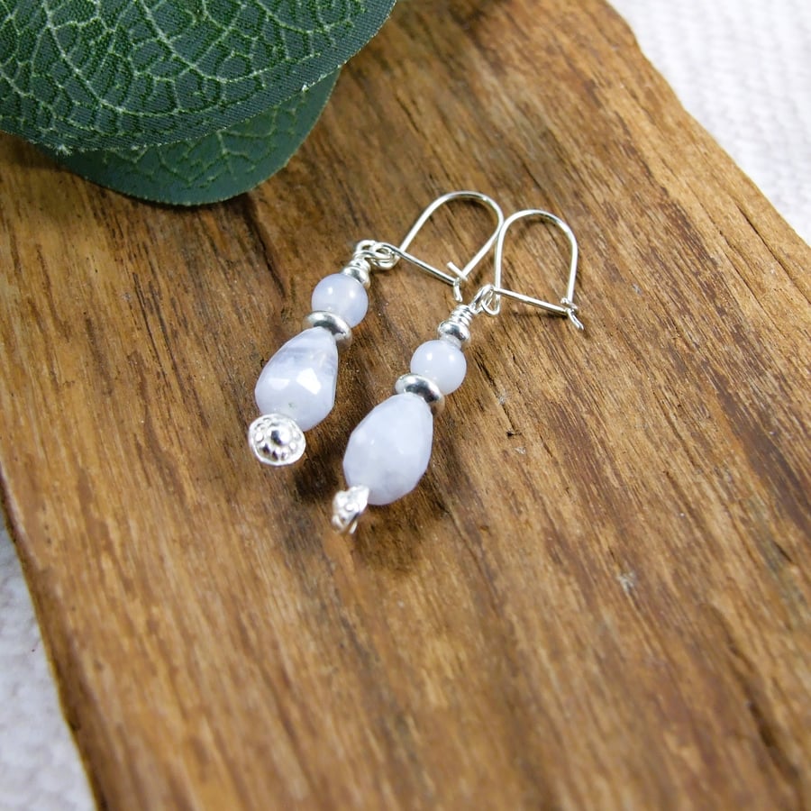 Earrings, Sterling Silver and Blue Lace Agate Droppers