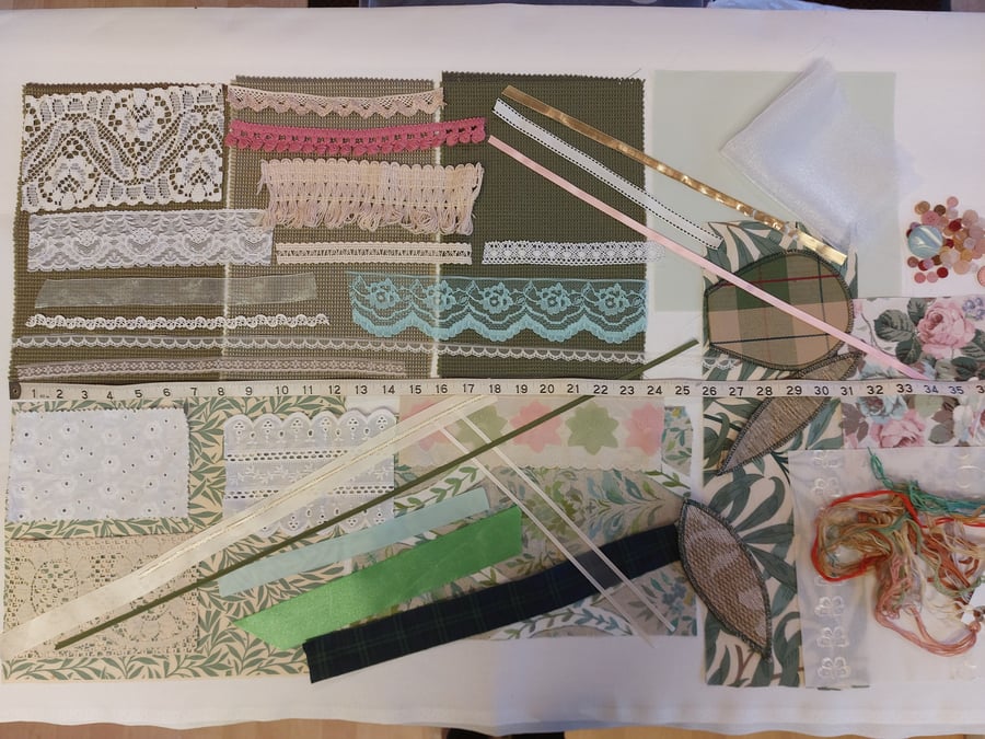 Large  vintage green slow stitching kit 