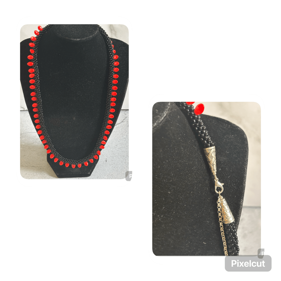 Orange fan beaded kumihimo necklace 