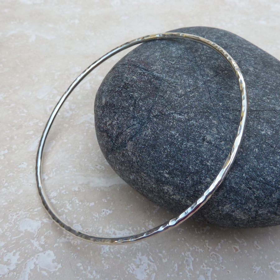 Sterling Silver 2mm Thick Hammered Bangle - BAN008
