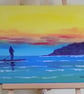 Paddle Boarding, Oxwich Bay, Gower, Acrylic Painting on Canvas, 30 x 23 cm  - Image 1