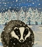 Hand painted Winter badger card - Image 4