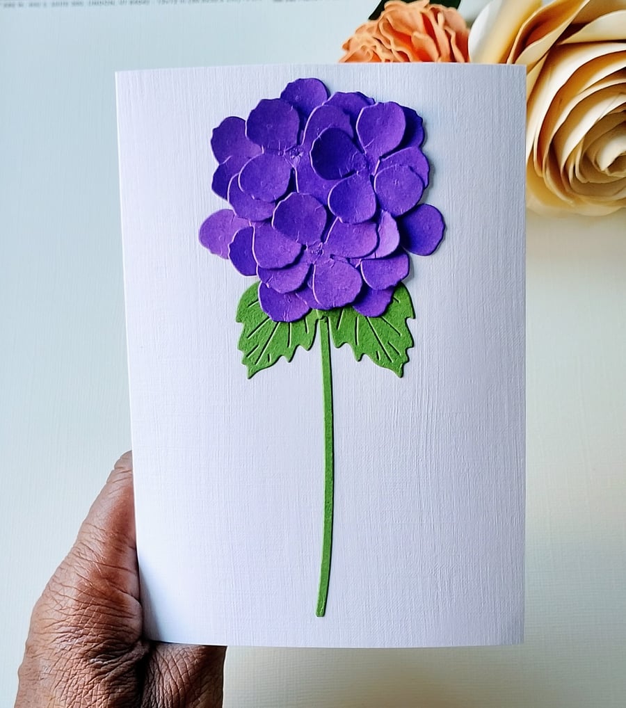 Purple Hydrangea - Flower Shop Moments, Blank Handmade Floral Card 