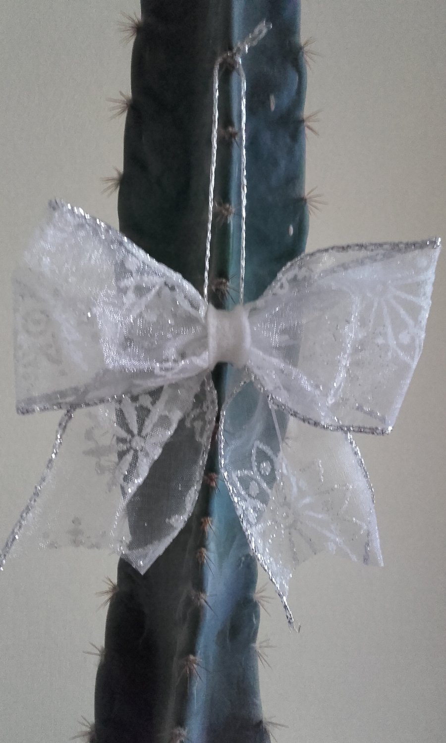 six hand made silver and white glitter bows, Christmas bows, free postage