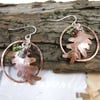 Oak Leaf Earrings, Copper with Garnet, Aquamarine, Peridot & Sterling Silver 