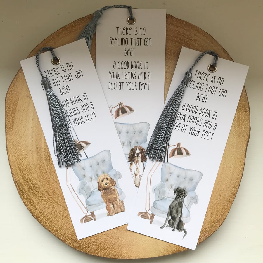 Cute Dog Themed bookmarks with tassel - lots of breeds to choose from