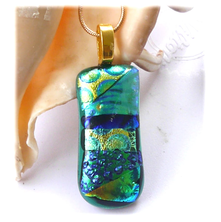 Patchwork Dichroic Glass Pendant 182 gold plated chain