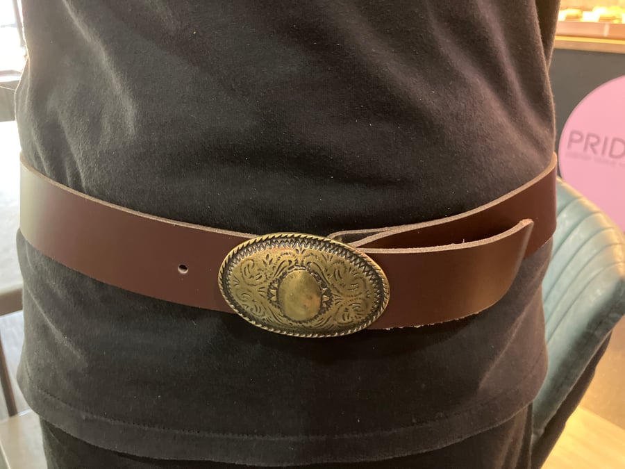 1.5" Width Brown Leather Belt - hole punched at 50 - 52 inches - FREE SHIPPING