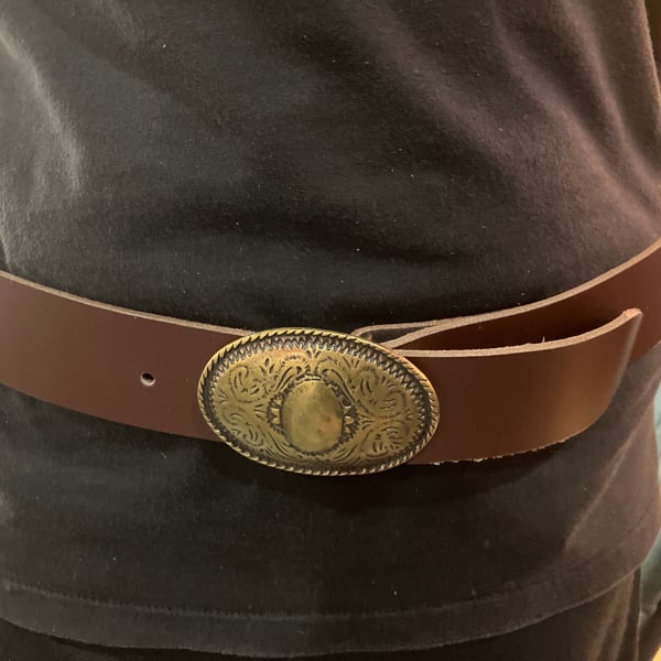 1.5" Width Brown Leather Belt - hole punched at 50 - 52 inches - FREE SHIPPING