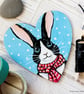 Winter Bunny Rabbit - Hand Painted Heart Shaped Magnet - Image 1