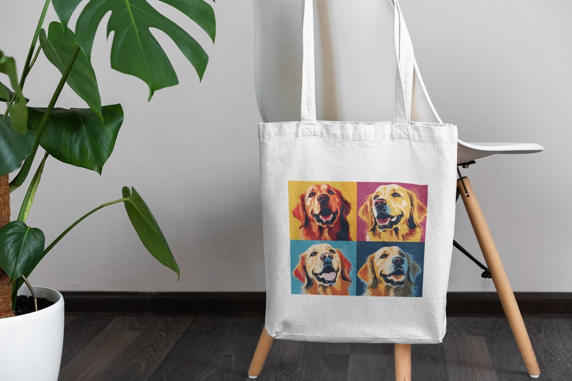 Golden Retriever pop art printed tote bag, shopping bag, dog gifts