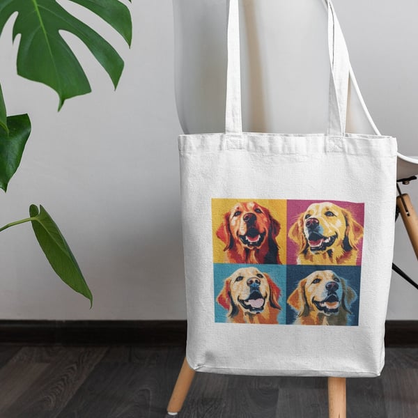 Golden Retriever pop art printed tote bag, shopping bag, dog gifts