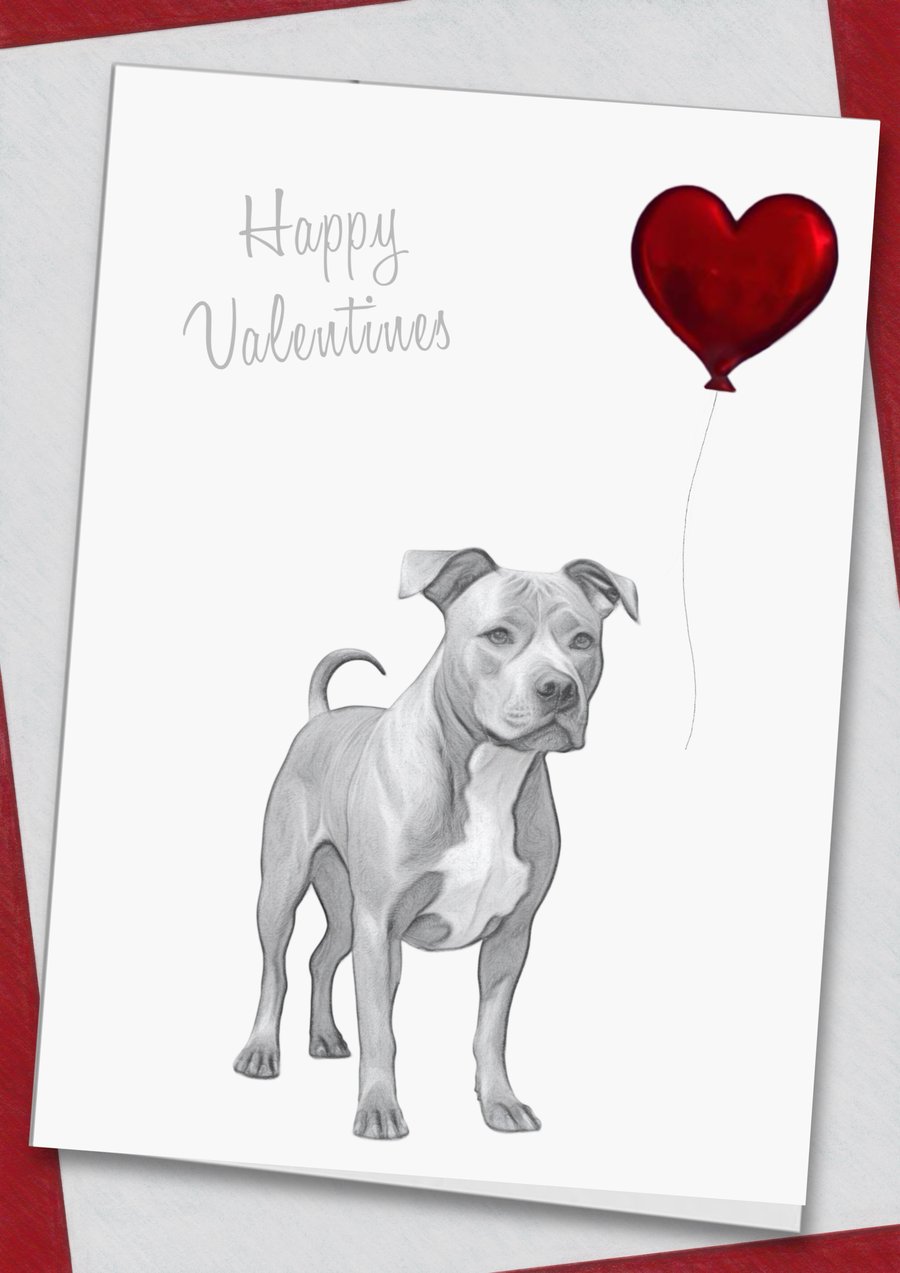 Love Heart Dogs Staffordshire Bull Terrier Valentines Card