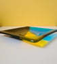 Yellow, blue and sparkly fused glass dish. - Image 6
