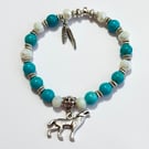 Witchy Wolf Charm Bracelet – Turquoise Howlite – Elasticated Handmade Boho Pagan