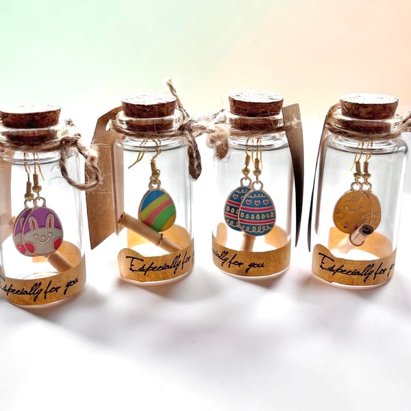 18k Gold Plated Sterling Silver, Message in a Bottle Easter Theme Earrings