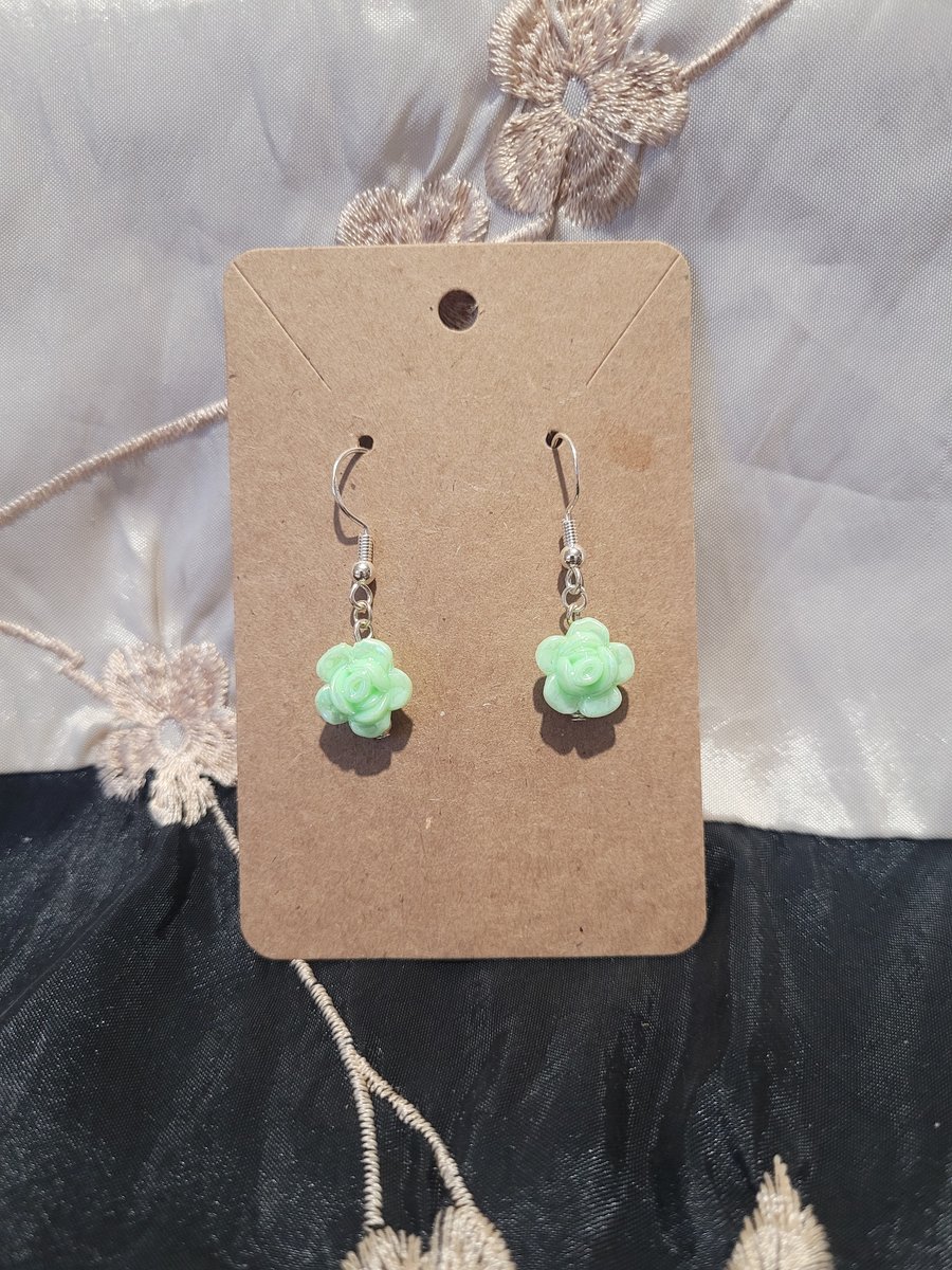 S925 Sterling Silver Earrings - Shimmer Rose Green