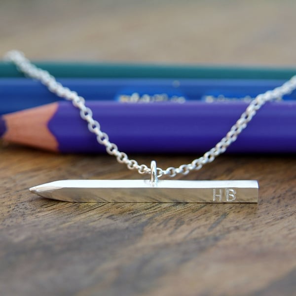 Silver Pencil Necklace. Gift for Artist, Teacher, Note-maker, Graduation Gift