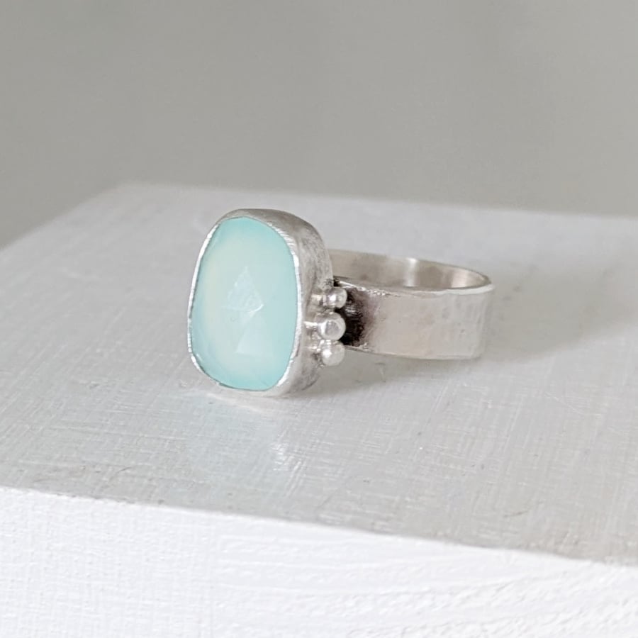 Handmade chalcedony ring - translucent blue ring