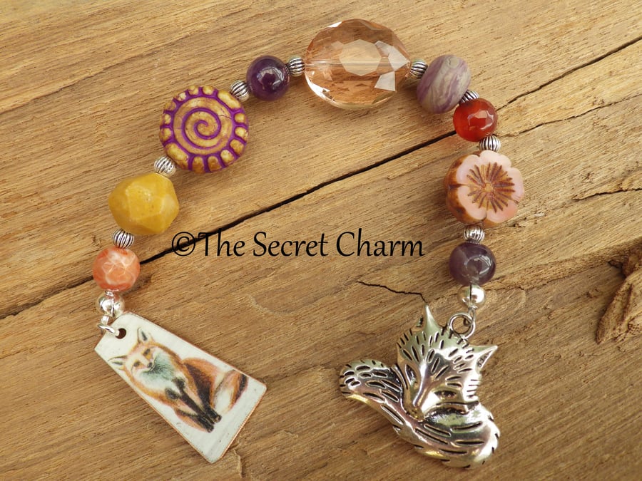 Dionysus Fox Pagan Prayer Beads,  Amethyst & Carnelian Wiccan Rosary