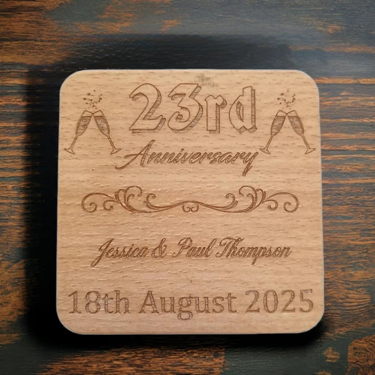 Set of 6 Steamed Beech Drink Coasters- Personalised Anniversary Collection.
