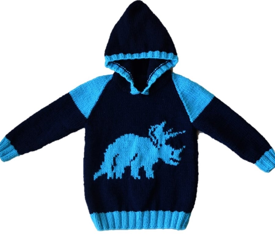 Knitting Pattern Dinosaur Hoodie (Triceraptops).  Digital Pattern