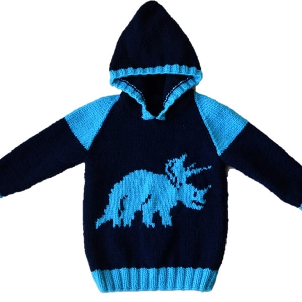 Knitting Pattern Dinosaur Hoodie (Triceraptops).  Digital Pattern