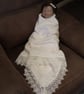 Handmade Linen Viscose Christening Shawl – Wide Lace Trim - Image 3