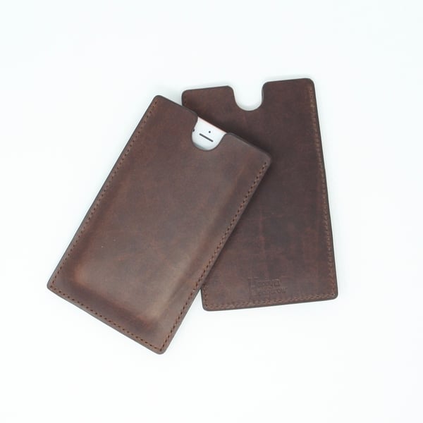 Leather phone sleeve - choice of brown, tan or black; made to fit any phone