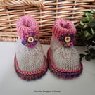 Designer 90% & 75% Merino Wool Baby Girl's Flower Booties 3-9 months size